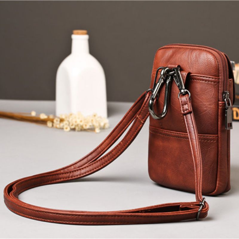 Mann Pu Midjeveske Running Crossbody Bag Hengende Neck Bag Telefon Bag Business Bag