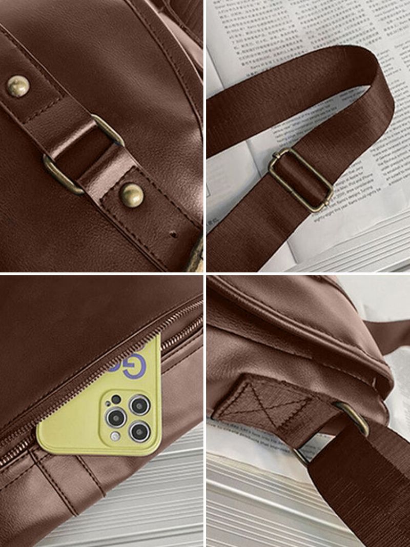 Menico Unisexual Kunstskinn Vintage Large Capacity Multi Slot Messenger Bag Slitesterk Crossbody Bag