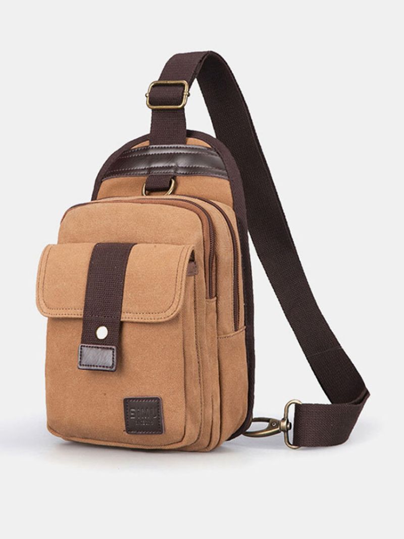 Menn Canvas Outdoor Casual Crossbody Bag Med Stor Kapasitet Brystveske