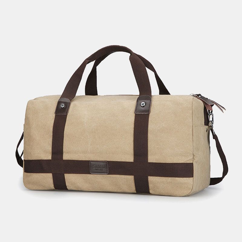 Menn Canvas Travel Patchwork Håndveske Med Stor Kapasitet Crossbody-veske