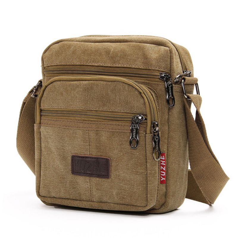 Menn Casual Retro Canvas Skuldervesker Multi-pocket Crossbody Vesker