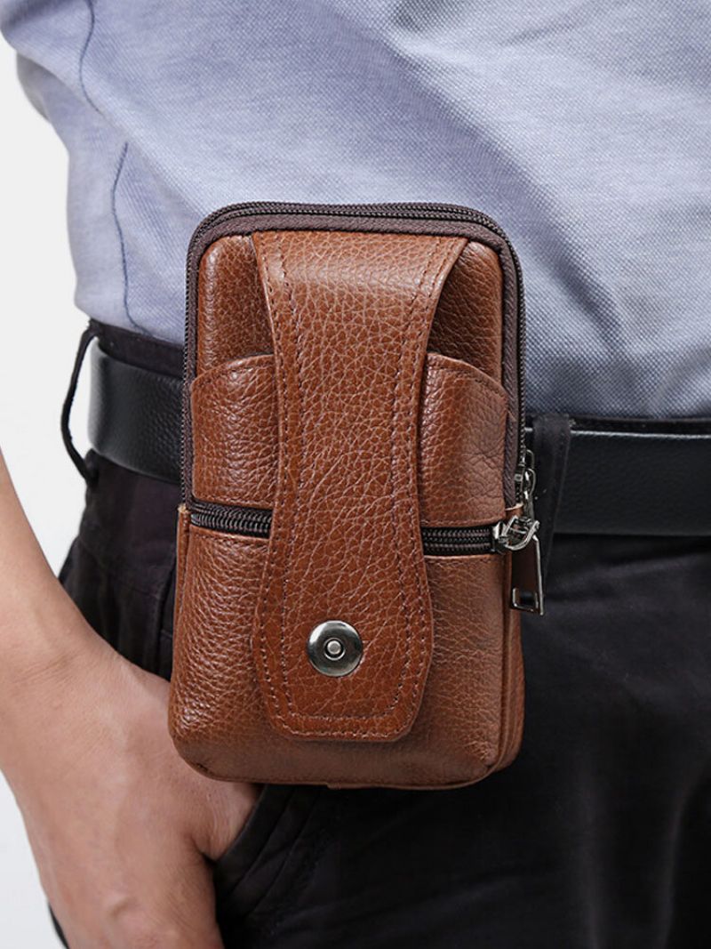 Menn Ekte Skinn Multi-bære 6.5 Tommers Telefonveske Crossbody-veske Midjeveske Belteveske