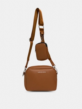 Menn Faux Leather Brief Ensfarge Vanntett Med Liten Veske Crossbody Bag