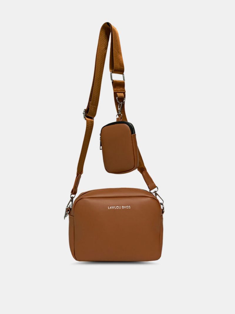 Menn Faux Leather Brief Ensfarge Vanntett Med Liten Veske Crossbody Bag