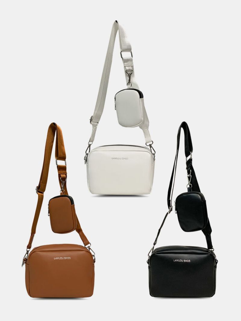 Menn Faux Leather Brief Ensfarge Vanntett Med Liten Veske Crossbody Bag