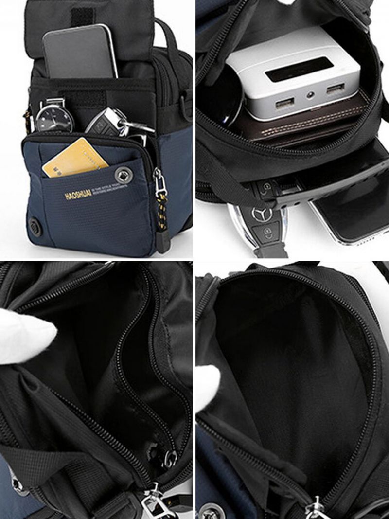 Menn Nylon Stoff Uformell Stor Kapasitet Vanntett Crossbody Bag Convertible Strap Skulderveske