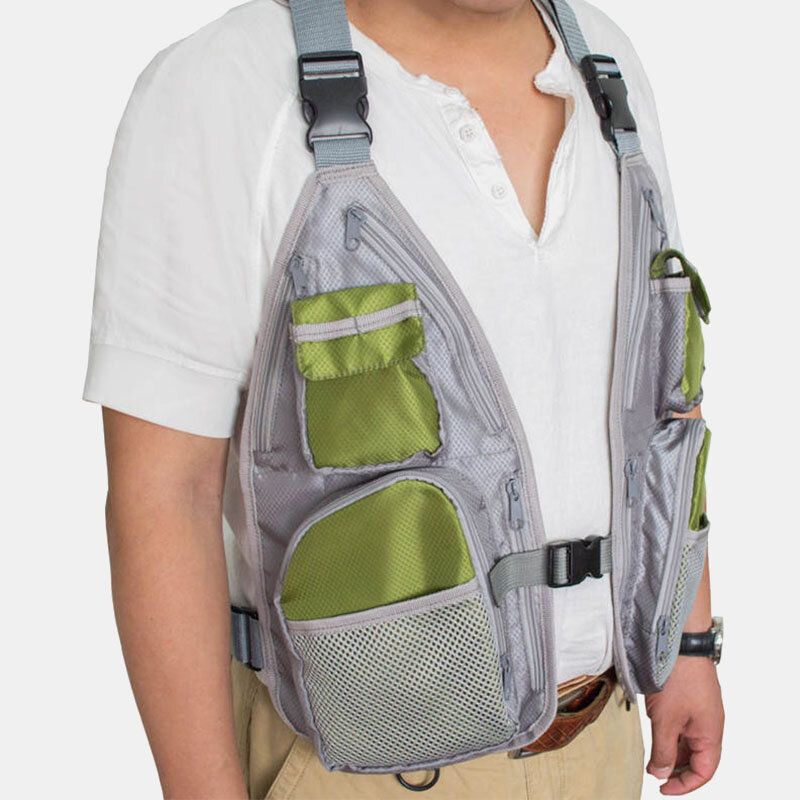 Menn Oxford Pustende Multifunksjonell Fiskevest Multi-pocket Ryggsekk