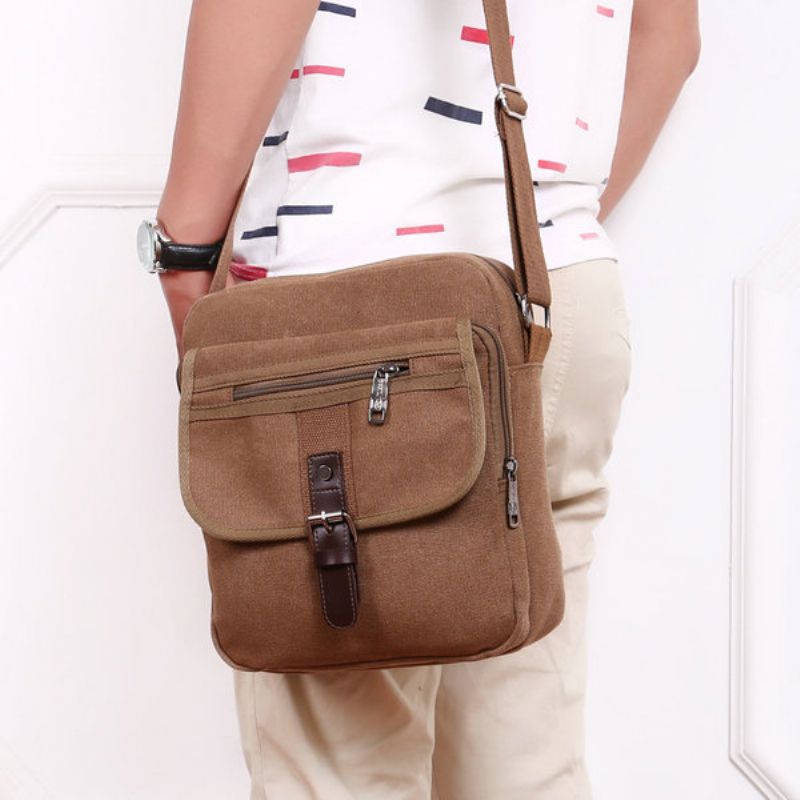 Menn Small Outdoor Retro Casual Messenger Sport Canvas Crossbody Bag