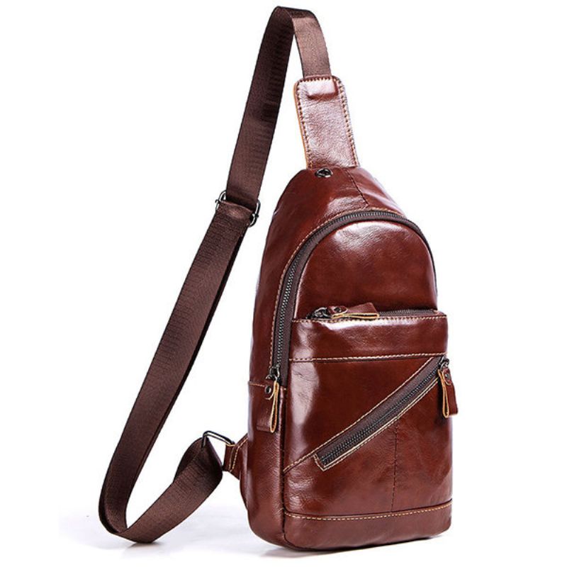 Menn Solid Vintage Kuskinn Brystveske Crossbody Bag