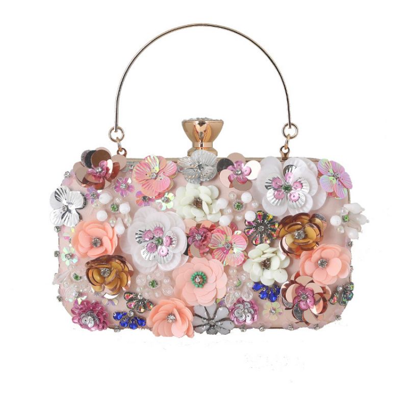 Middagsveske På Tvers Av Landegrensene Håndlaget Blomsterbankettveske Fest Lady Clutch Bag Evening Beaded Brodert Bag