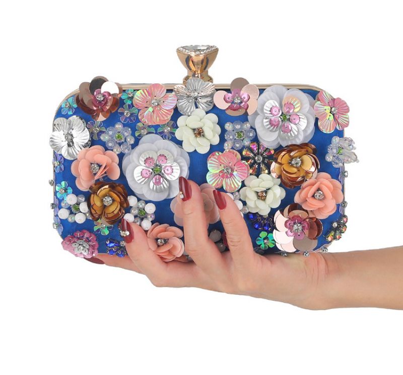 Middagsveske På Tvers Av Landegrensene Håndlaget Blomsterbankettveske Fest Lady Clutch Bag Evening Beaded Brodert Bag