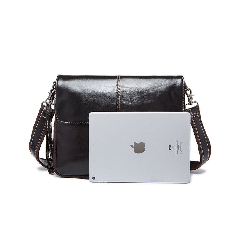 Mote Business Flip Skulderveske Crossbody Bag For Menn Myk Glatt Topplag Lær Koffert Messenger Laptop Bag