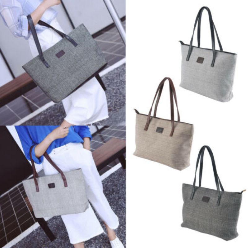 Mote Dame Lerret Tote Bag Skulder Håndveske Stor Shopper Bag