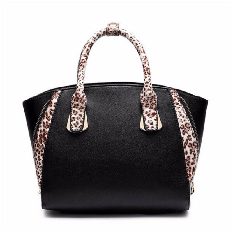 Mote Kvinner Leopard Print Bat Leather Handbag