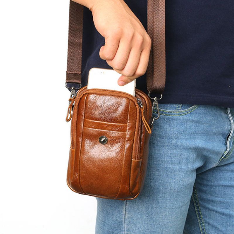 Multifunksjonell Midjeveske Slyngeveske I Ekte Skinn Crossbody-veske For Menn