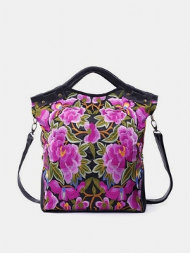 National Style Flower Pattern Handbag Skulderveske Crossbody Bag