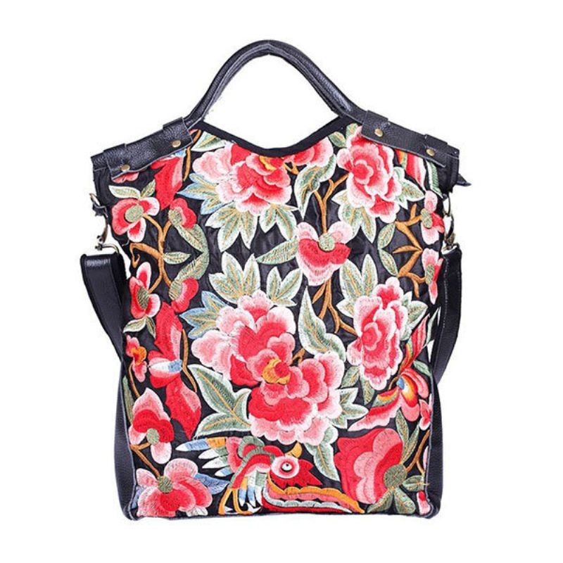 National Style Flower Pattern Handbag Skulderveske Crossbody Bag