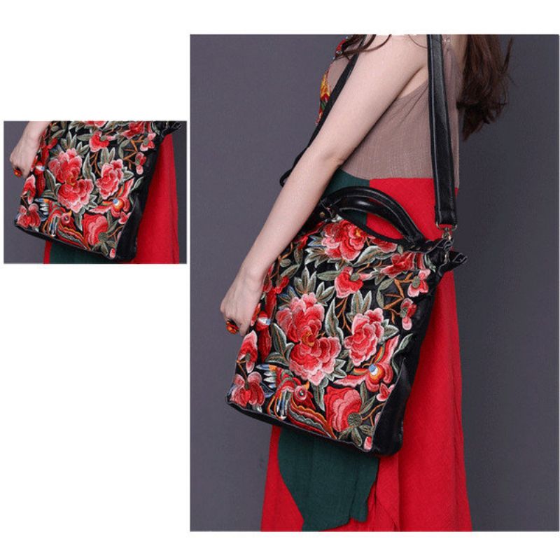 National Style Flower Pattern Handbag Skulderveske Crossbody Bag