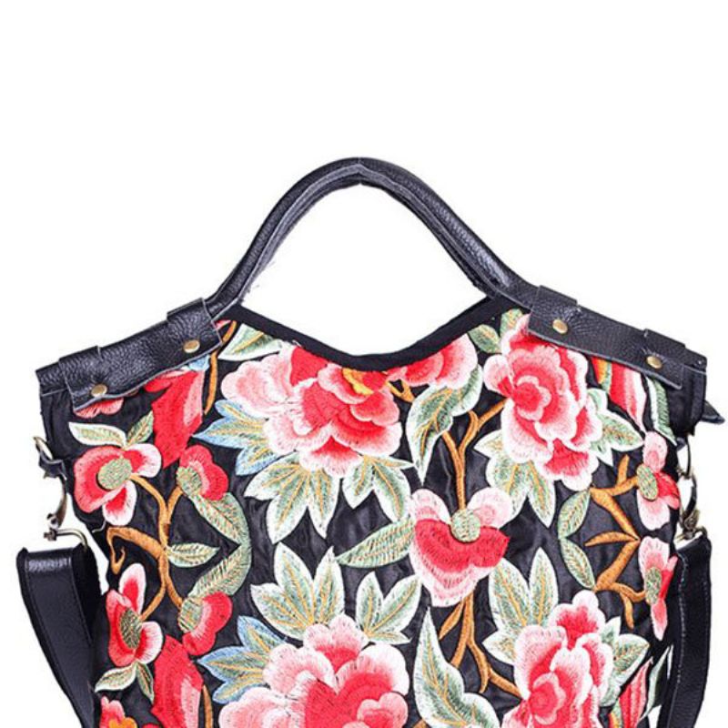 National Style Flower Pattern Handbag Skulderveske Crossbody Bag