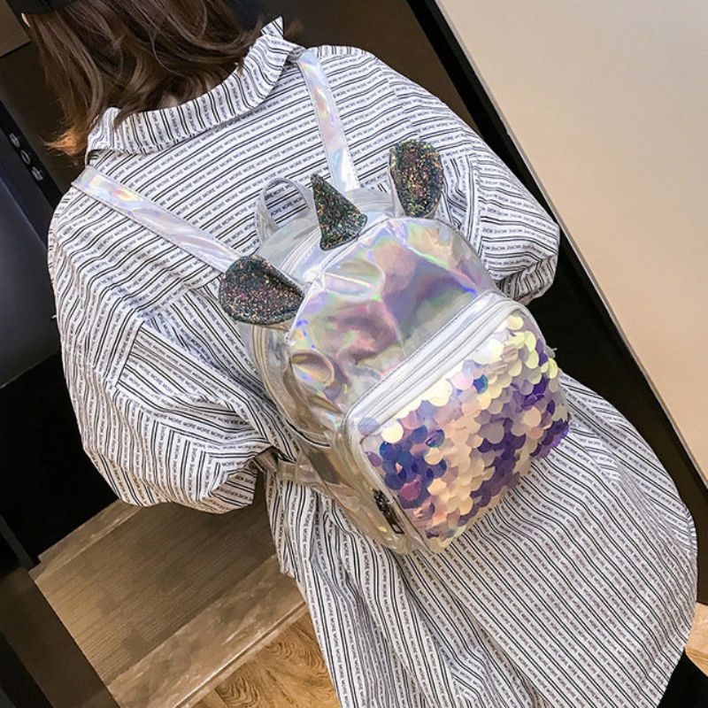 Ny Pu Paljett Ryggsekk Unicorn Student Søt Bag Cartoon Girl Skulderveske Dame