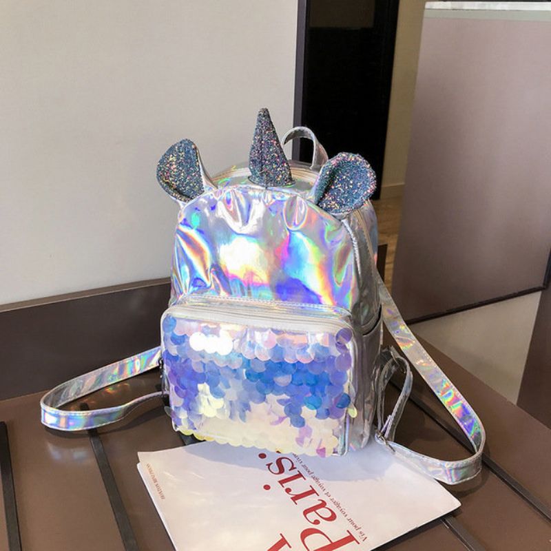 Ny Pu Paljett Ryggsekk Unicorn Student Søt Bag Cartoon Girl Skulderveske Dame