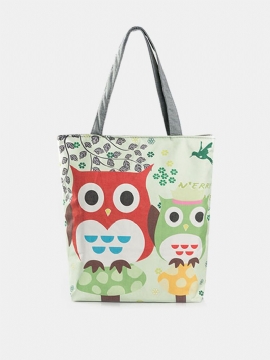 Owl Canvas Vertikal Skulderveske Crossbody Bag Håndveske For Kvinner