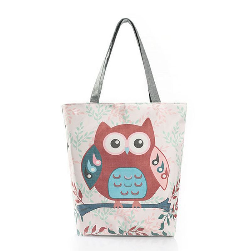 Owl Canvas Vertikal Skulderveske Crossbody Bag Håndveske For Kvinner