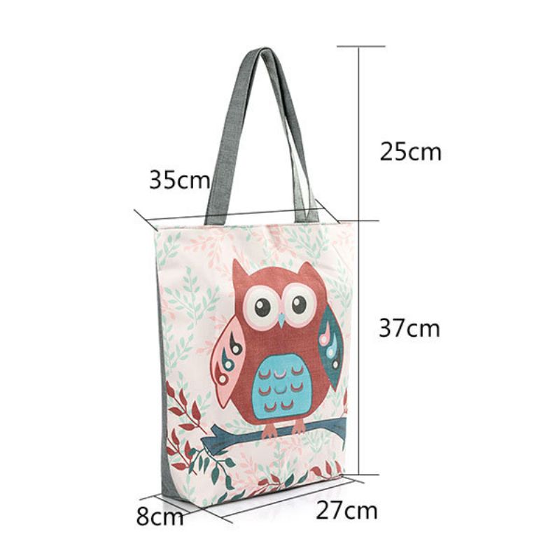 Owl Canvas Vertikal Skulderveske Crossbody Bag Håndveske For Kvinner