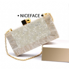 Pearlescent White Shell Akrylsøm Messenger Middagsveske Kjede En Skulder Clutch Håndveske