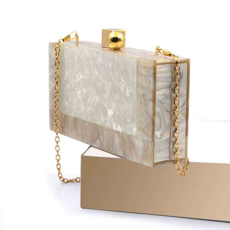 Pearlescent White Shell Akrylsøm Messenger Middagsveske Kjede En Skulder Clutch Håndveske