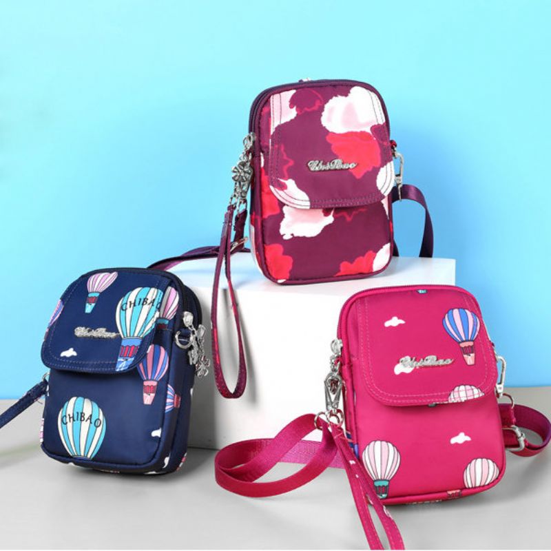 Print Nylon Casual Light 5.5-tommers Telefonveske Med Klaff Skulderveske Hengende Crossbody-vesker For Kvinner