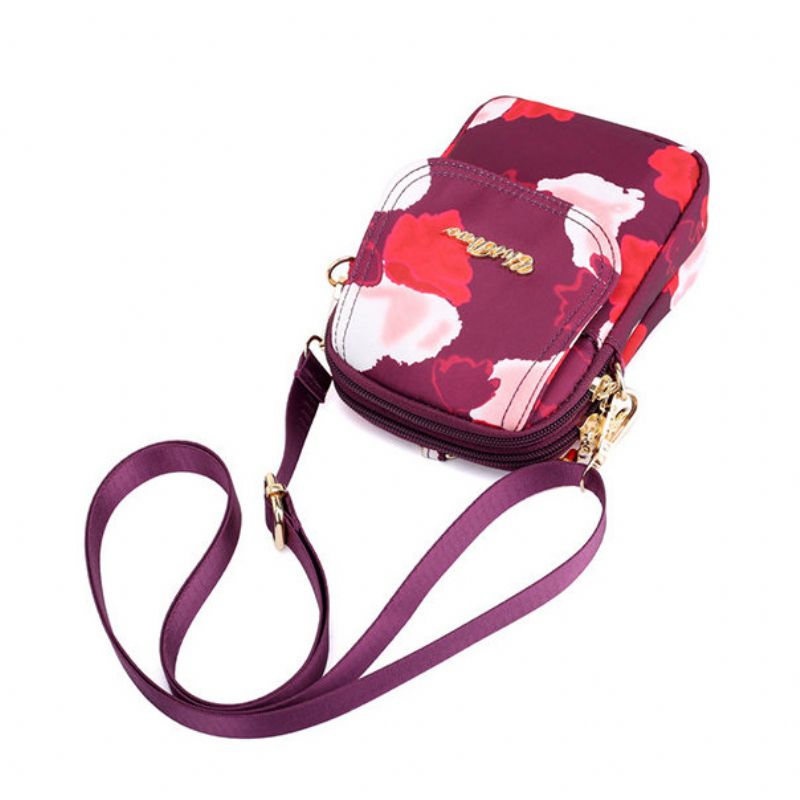 Print Nylon Casual Light 5.5-tommers Telefonveske Med Klaff Skulderveske Hengende Crossbody-vesker For Kvinner