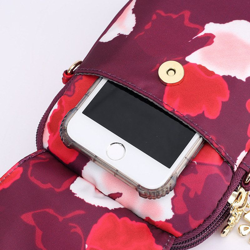 Print Nylon Casual Light 5.5-tommers Telefonveske Med Klaff Skulderveske Hengende Crossbody-vesker For Kvinner