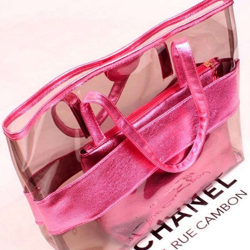 Pvc Vanntett Gjennomsiktig Veske For Kvinner Sommerbruk Crystal Tote Bag Neon Color Jelly Single Shoulder Handbag