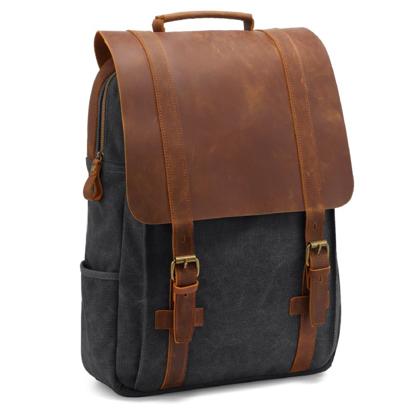 Ryggsekk Retro Canvas Crazy Horse Leather Leisure Computer