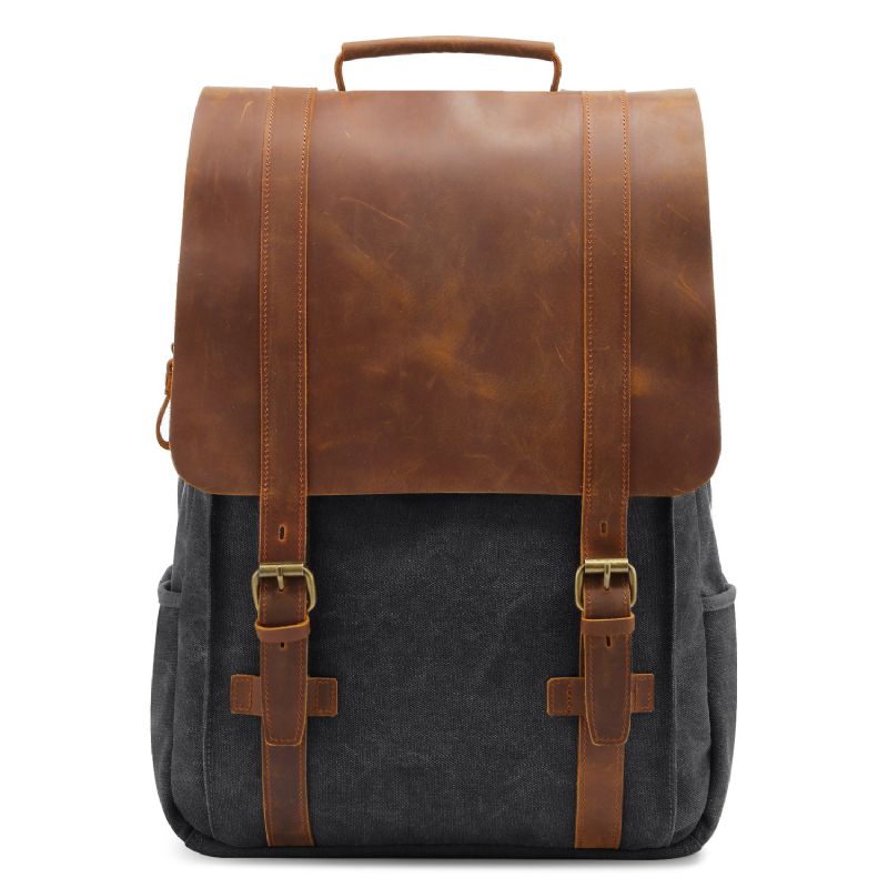 Ryggsekk Retro Canvas Crazy Horse Leather Leisure Computer