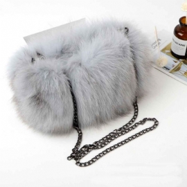 Selected Fox Fur Dame Skulderveske Vakker Diagonal Crossing Bag Med Skulderremspenne