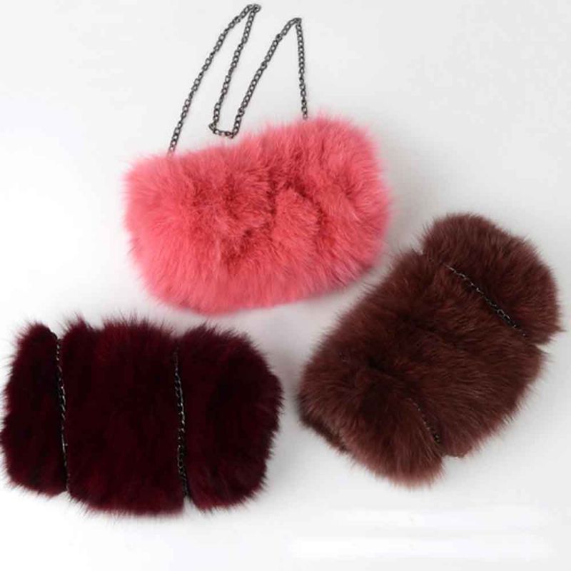 Selected Fox Fur Dame Skulderveske Vakker Diagonal Crossing Bag Med Skulderremspenne