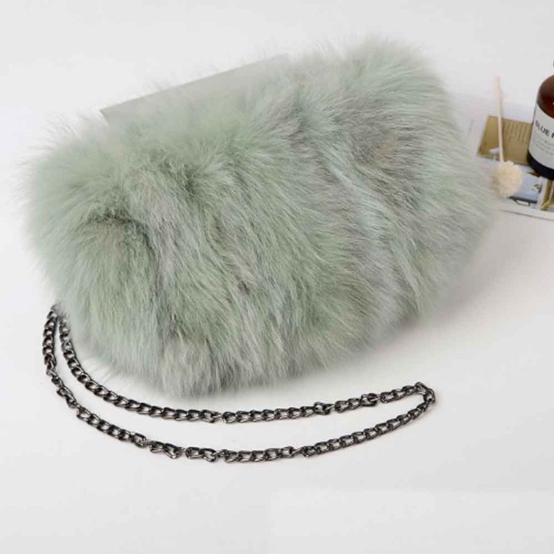 Selected Fox Fur Dame Skulderveske Vakker Diagonal Crossing Bag Med Skulderremspenne