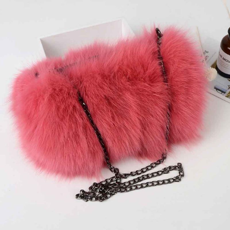 Selected Fox Fur Dame Skulderveske Vakker Diagonal Crossing Bag Med Skulderremspenne