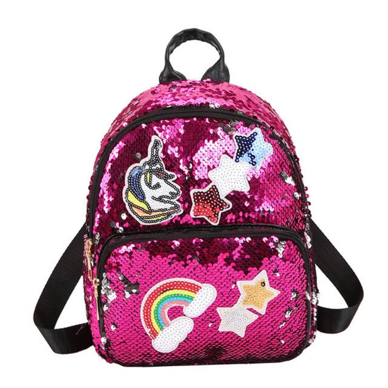 Sequined Unicorn Ryggsekk Ny Jente Mote Tegneserie Søt Bag Reiseryggsekk