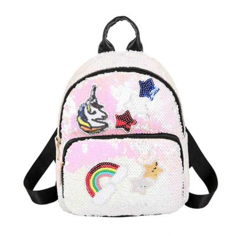 Sequined Unicorn Ryggsekk Ny Jente Mote Tegneserie Søt Bag Reiseryggsekk