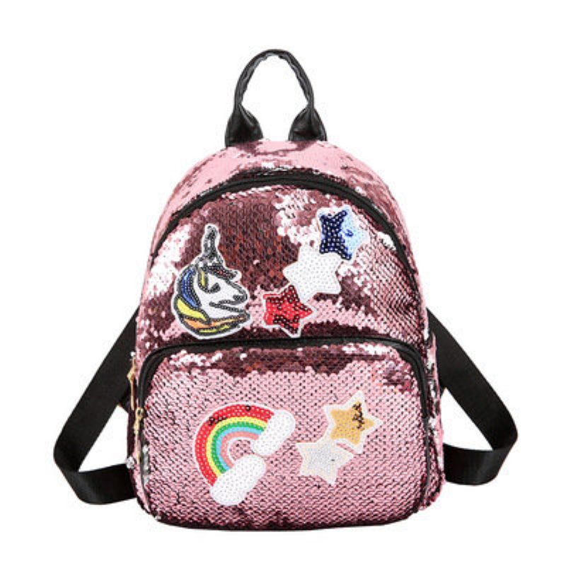 Sequined Unicorn Ryggsekk Ny Jente Mote Tegneserie Søt Bag Reiseryggsekk