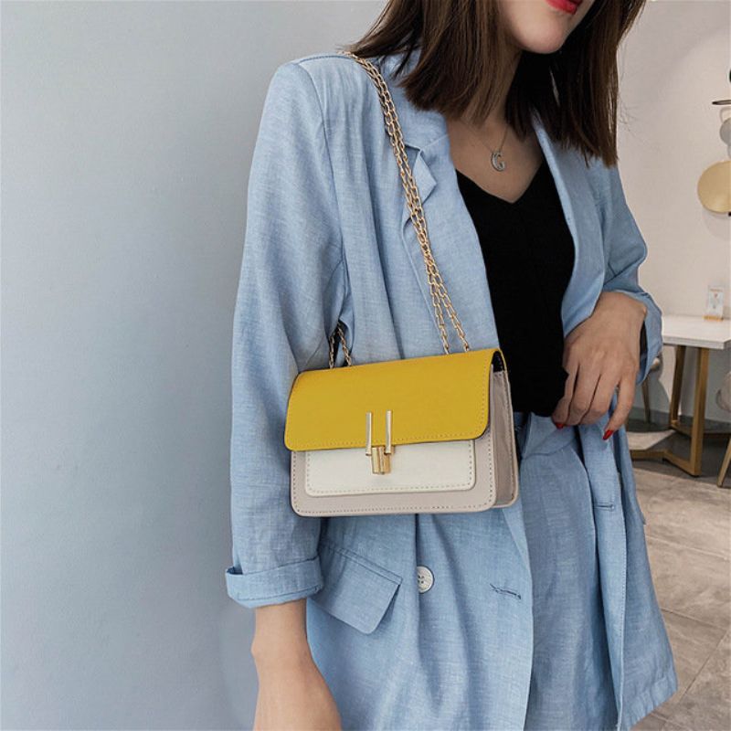 Sesong Small Bag Fashion Ins New Women's Bag Unilateral Contrast Color Diagonal Chain Square Bag