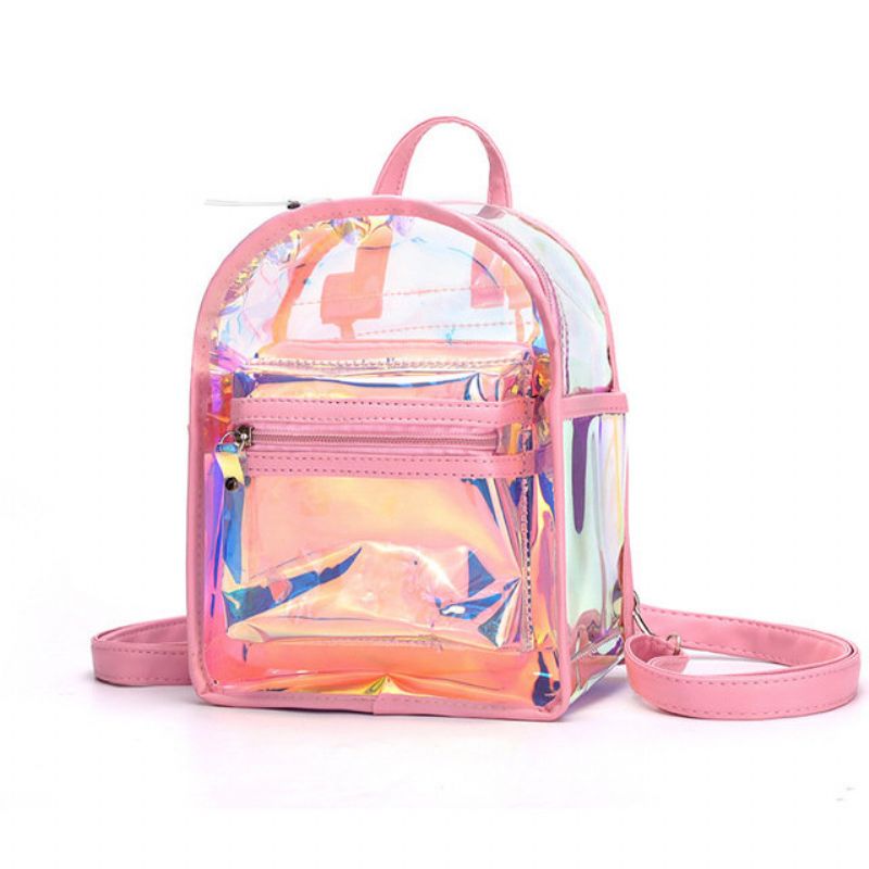 Sesongbestemt Laser Bag Kvinne New Fashion Jelly Transparent Ryggsekk Utendørs Reise Jente Liten