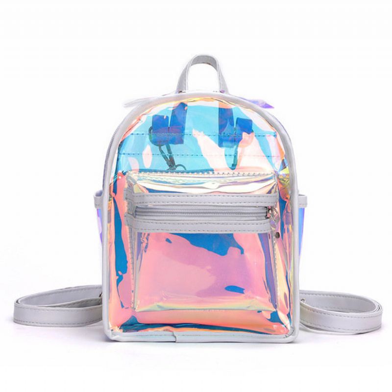 Sesongbestemt Laser Bag Kvinne New Fashion Jelly Transparent Ryggsekk Utendørs Reise Jente Liten