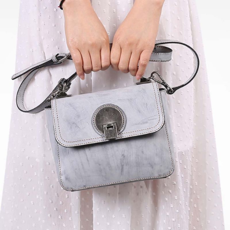 Slim Square Handbag Retro Fog Wax Leather