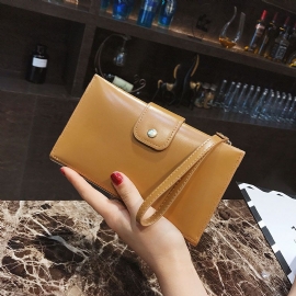 Stilig Pure Color Pu-skinn Lang Lommebok Clutch Passoppbevaringsveske 5.5 Tommers Telefonvesker