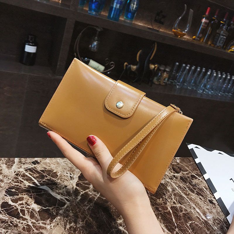 Stilig Pure Color Pu-skinn Lang Lommebok Clutch Passoppbevaringsveske 5.5 Tommers Telefonvesker