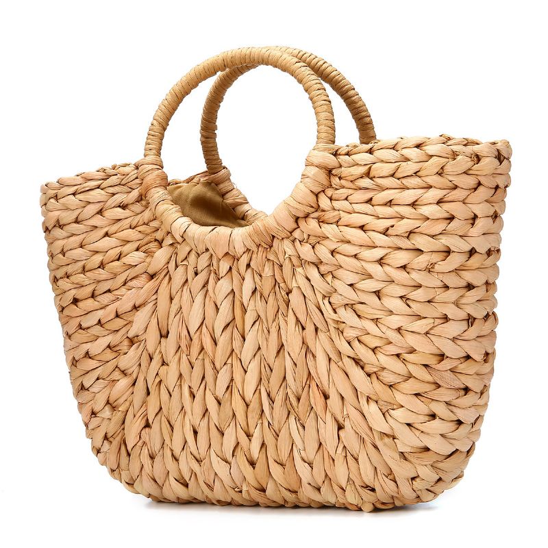 Straw Bag Dame Sommer Rattan Bag Håndlaget Vevd Circle Bohemia Beach Handbag